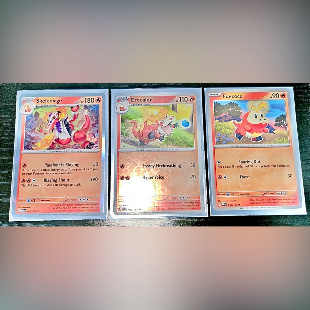 ** Skeledirge (Holo), Crocalor (Reverse Holo), Fuecoco Pokémon Cards (Bundle) **